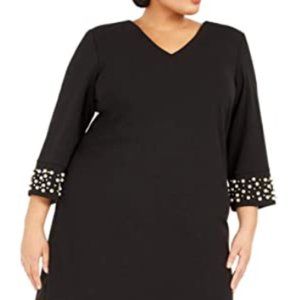 Calvin Klein Black Dress with Pearl Embellished Sleeves Size 14W NWT